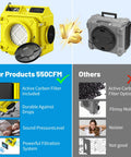 Serious Suction Power With 550 Cfm Hepa Filtration Three Stage Negative Air Machine Commercial Industrial Grade stackable design side-by-side comparison