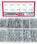 Rust Proof Stainless Steel Cotter Pin Kit Pack With 558 Pieces In Two Boxes showing assorted R pins in a clear storage case.