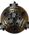 Coating Removal Stone Texturing Bush Hammer For Angle Grinder With 5 Inch Plate, Rugged Pro Grade Anti Slip Finish For Granite And Marble, Concrete Patch Prep Tool To Roughen Surfaces To CSP Four To Five Before High Build Coatings, 5/8-11 Thread. 5 inch bush hammer with spiked rollers on grinder plate
