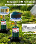 Propane Camping Stove Portable Backpacking Stove With Adjustable Burner For Stable Outdoor Cooking While Hiking Tailgatin And Grillin Single Burner Propane Stove Fuel Not Included Easy Setup with kettle on grass.