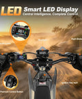 Rider's view of Electric Dirt Bike With Lights And Display For Off Road Adventures, 3840W Power, LED display, and controls.