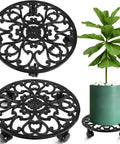 Heavy Duty Rolling Plant Stands With Wheels Two Pack Metal Plant Caddy Smooth Cast Iron Rollers for Indoor Plant Pots.