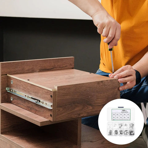 Person using 120 Pcs E-Clip External Retaining Rings Kit With 304 Stainless Steel Circlip Snap Rings Set for furniture assembly