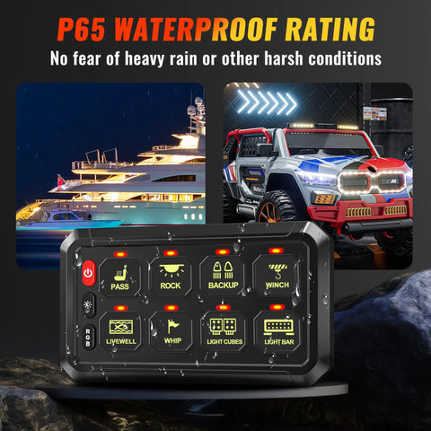 8 Gang Bluetooth Switch Panel With App Control, Wireless RGB Lighting, Waterproof Relay Touch Box for Jeep, Truck, Boat