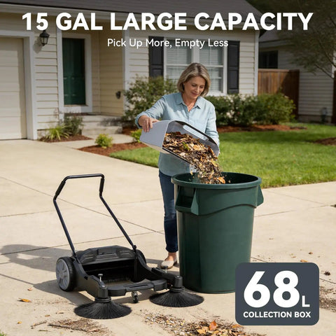 43 Inch Walk Behind Floor Sweeper With 15 Gallon Hopper Heavy Duty Industrial Cleaner For Warehouses. Clears Debris Fast With Side Brushes And Big Capacity Dustpan Save Time On Large Commercial Floors Today