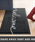 Black Door Mat For Entryway And High Traffic Areas, Non Slip Indoor Outdoor Welcome Mat With Low Profile Design at door