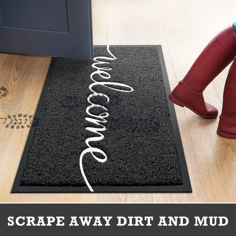 Black Door Mat For Entryway And High Traffic Areas, Non Slip Indoor Outdoor Welcome Mat With Low Profile Design at door