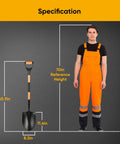 Heavy Duty Digging Shovel With Trenching Blade And D Handle Fiberglass Grip dimensions next to person for height reference.