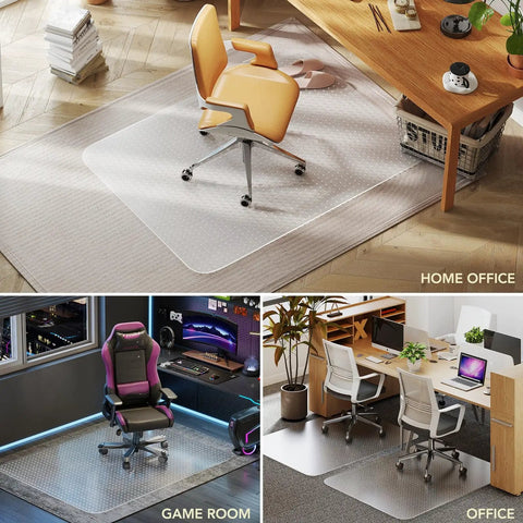 Low Pile Carpet Office Chair Mat With Lip 45 Inch By 53 Inch Clear Plastic Floor Protector Heavy Duty Desk Mat in office settings