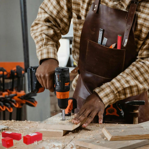 Craftsman using Top Tier 21 Piece Forstner Bit Set Made For No Sweat Drilling On Any Project With Carbide Tipped Wood Drill Bits Covering Metric Sizes 10 To 42 Mm Round Shank And Quick Snap Depth Rings on wood.
