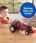 Case IH Barn Buster One Sixteenth Scale Pulling Tractor with child showing thunder engine sounds, free rolling wheels, chrome rims