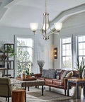 Living room with Three Light Dope Sleek Contemporary Chandelier In Brushed Nickel With White Glass Shades Modern Ceiling Hanging Pendant Lighting