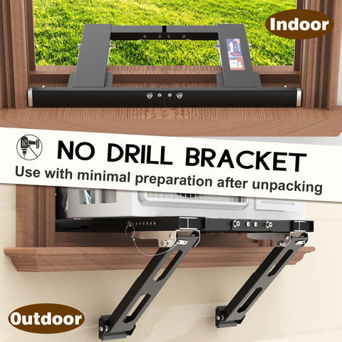 No Drill Window AC Bracket Easy Install In Minutes Heavy Duty Window Air Conditioner Mount With Anti Slip Feet Adjustable Range Strong Support Legs And Beams Handles Up To 300 Lbs