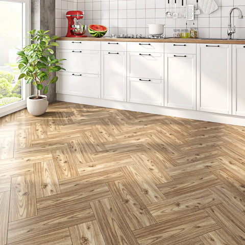 Wood Look Peel And Stick Vinyl Plank Flooring 6x36 Inches in kitchen, waterproof self adhesive tiles