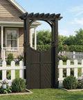 Garden Arbor With Gate And Trellis For Climbing Plants Outdoor Arch For Roses Ivy And Morning Glories Dope Wedding Backdrop Yard Entryway Pathway And Landscape Decor Charcoal Finish in front of a house