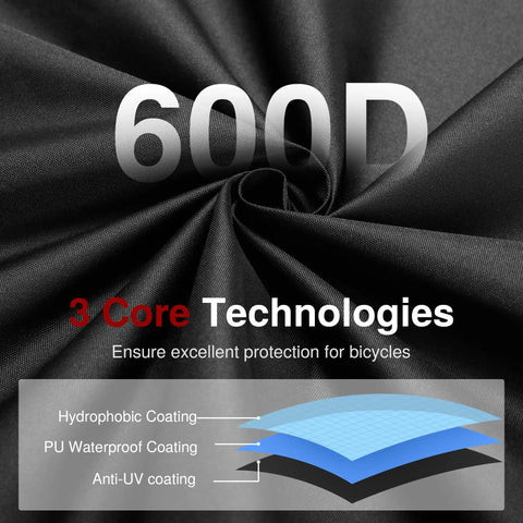 Close-up of the 600D fabric layers in the Two Bike Rack Cover For Car Hitch Waterproof 600D Outdoor Bike Cover with coating details.