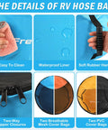 Features of 4 Pack RV Hose Storage Bags With Visible Cover And Two Way Zipper, Waterproof Utility Organizer for hoses and cords.