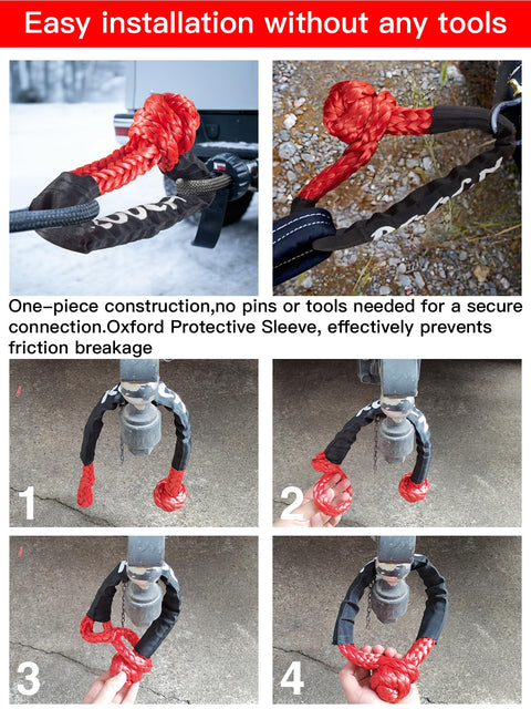Soft Shackle Recovery Tow Connector One Half Inch By Twenty Two Inch UHMWPE attached to vehicle bumper with protective sleeves.