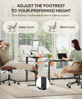 MALOL 56 Inch Electric Standing Desk With Adjustable Footrest Black showing Relax and Work Modes with adjustable footrest.