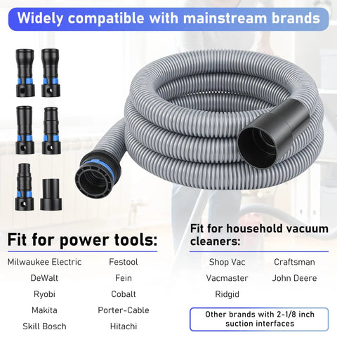 16 Foot Dust Collection Hose Kit With Six Universal Adapters From Quarter Inch To One And A Half Inch For Woodworking And Shop Vacuums
