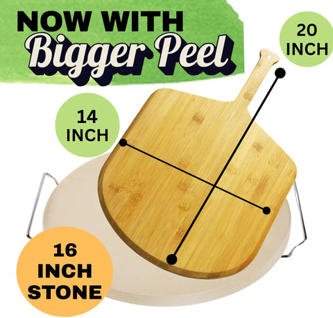 Ultimate 16 Inch Pizza Stone Set With Handles For Oven Or Grill Cordierite Round Stone Plus Wood Pizza Peel And Cutter