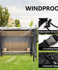 All Weather Waterproof Outdoor Swing Cover For 3 Seat Triple Seater Garden Patio Swing, Heavy Duty Black Canopy Shield, windproof details.