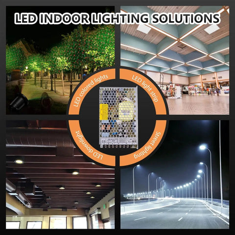 Heavy Duty 150 Watt 12 Volt Enclosed Switching Power Supply Ultra Slim Fanless Design in LED indoor lighting solutions display.