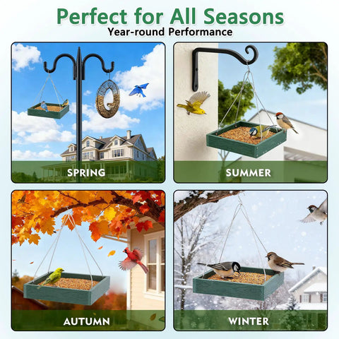 Heavy Duty WPC Platform Bird Feeder Hanging With 3.5 Lbs Capacity, Durable Seed Tray Feeder for outdoors in different seasons