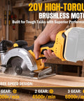 Heavy Hitter 6 Inch Cordless Circular Saw Featuring Brushless Motor 20 Volt Battery Compatible showcasing three-speed design in use.