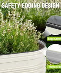 Close-up of Two Pack 4x2x1 Ft Outdoor Galvanized Raised Garden Bed Kit With Rust And Corrosion Protection, showing safety edge design with flowers inside.