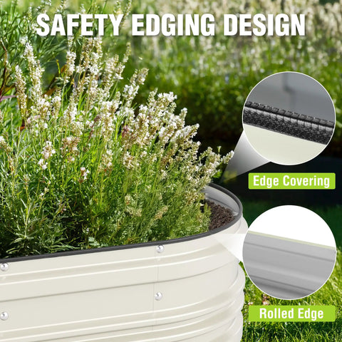 Close-up of Two Pack 4x2x1 Ft Outdoor Galvanized Raised Garden Bed Kit With Rust And Corrosion Protection, showing safety edge design with flowers inside.