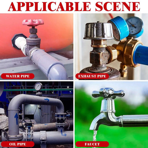 Collage of various pipe types: water, exhaust, oil, and faucet, showcasing uses for 10 Piece Cast Iron Shutoff Hand Wheels