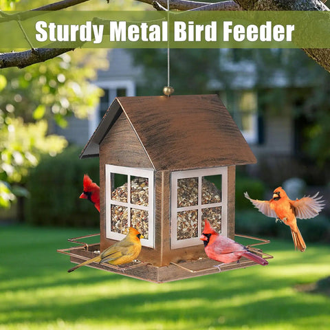 Country House Shaped Bird Feeder Built To Last Heavy Duty Metal Bird Feeder For Outdoor Hanging Weatherproof Large Capacity Wild Bird Feeder For Garden Yard Patio Decor