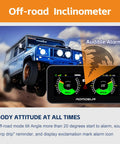 Wireless RV Leveling System And Off Road Inclinometer With Slick Magnetic Base, showing tilt readings while an off-road vehicle drives.