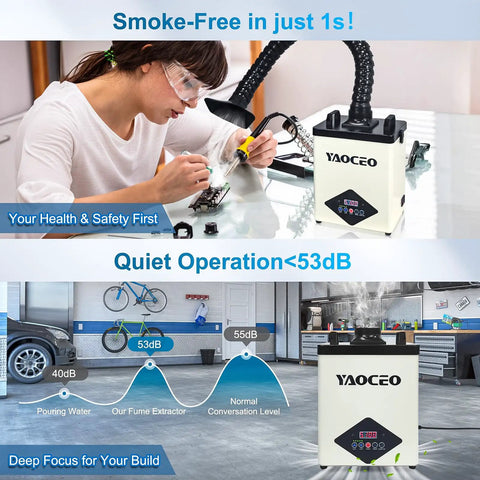 Heavy Duty Soldering Fume Extractor With 105W Motor Delivers 260 M3 Per Hour Airflow With 3 Stage Filtration shown in workshop use