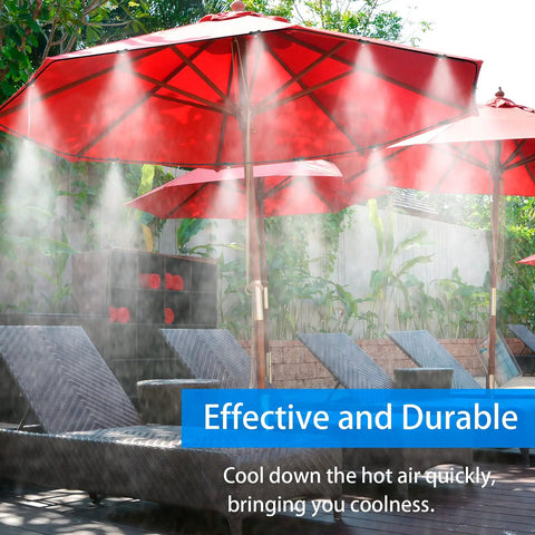 20 Pack Brass Misting Nozzles, 20 Pack Misting Nozzle Tees, And 2 End Plugs For Outdoor Patio Cooling System Bundle on umbrella