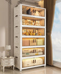 Extra Large Lockable Stackable Storage Bins With Lids On Wheels Six Tier Foldable Plastic Organizer in bedroom corner