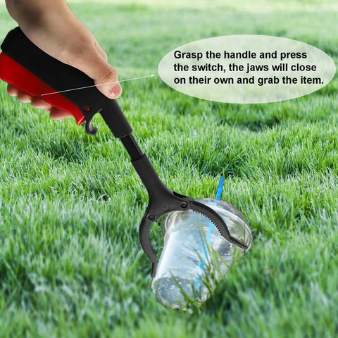 Two Pack 11.8 Inch Grabber Reacher Tool For Easy Litter Cleanup, Trash Picker With Claw Jaw, Long Reach Arm Extension For Seniors And Kids, Durable Metal Tube With ABS Handle, Black