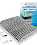 MERV 13 Cabin Air Filter With Activated Carbon For Mazda MPV Mitsubishi Endeavor Galant Subaru Legacy Outback Tribeca Toyota 4Runner Celica FJ Cruiser Prius Sienna Four Layer Filtration More Than 99 Percent Arrestance, shown with packaging.