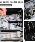 Locking Cash Box With Key Lock And Cash Tray Heavy Duty Steel Money Safe Box with spring-loaded clips and cash tray