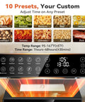 Control panel of Heavy Duty Electric Food Dehydrator Featuring Ten Stainless Steel Trays And Ten Smart Presets for various foods.