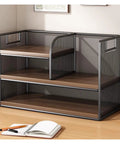 Industrial Style Iron Tabletop Bookshelf with Density Board Open Organizer Shelf for Living Room or Office Space Saver Sturdy Metal Frame Compact 15.7 by 7.8 by 13.3 Inches Easy Assembly and Neat Tidy Display for Books Decor and Accessories