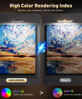 Rechargeable Wall Mounted Picture Light With Remote Control Featuring Three Color Modes And Adjustable Brightness For Gallery Grade Art Display Absolute Game Changer In Sleek Black Finish Next Level Home Decor Vibe, comparison of color rendering index.