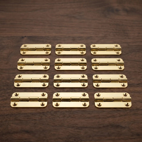 Old School Antique Iron Folding Hinges For Wooden Jewelry Boxes And Bookcases, Four Hole Vertical Mount, Golden Small Hinges