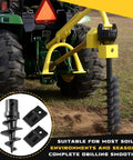 Tractor with bolt on spiral point auger pilot tip and two 3 point cutting edges for heavy duty post hole diggers, 6 to 24 inch bundle
