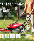 Person mowing lawn with Outdoor 50 Feet Heavy Duty 10 Gauge Extension Cord With Lighted End connected to lawn mower