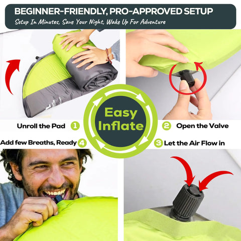 All Season Self Inflating Camping Pad With 4.3 R-Value Insulated Foam setup instructions