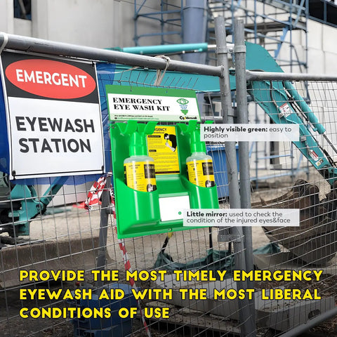 Emergency Eye Wash Station Kit, Portable Wall Mounted Eyewash System With Dual 16.9 Oz Bottles, OSHA Compliant First Aid Gear, Empty Bottles Ready To Refill With Purified Water, Saline, Or Sterile Isotonic Solution