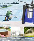 Automatic 1HP Submersible Sump Pump With Built In Float, 3600 GPH, shown draining pool water, ideal for multiple wet area uses.