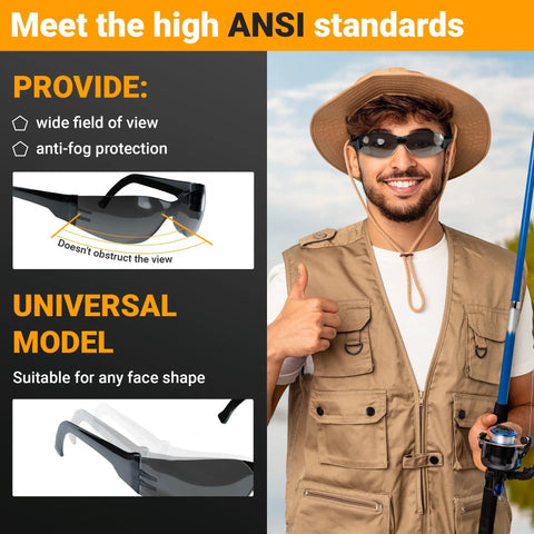 Tough As Nails Wraparound Safety Glasses For Men And Women 12 Pack Gradient Gray, offering a wide field of view and anti-fog protection.